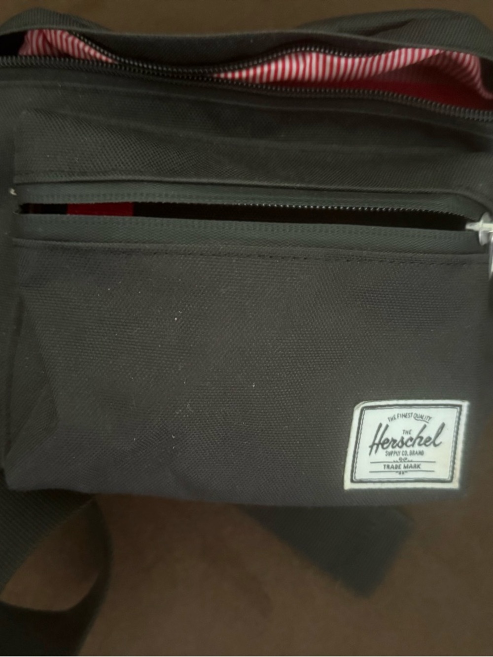 Herschel Supply Company Black Belt Bag with Red-Striped Lining